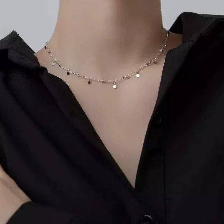 Victoria London Drop Disc Choker Necklace - Sterling Silver